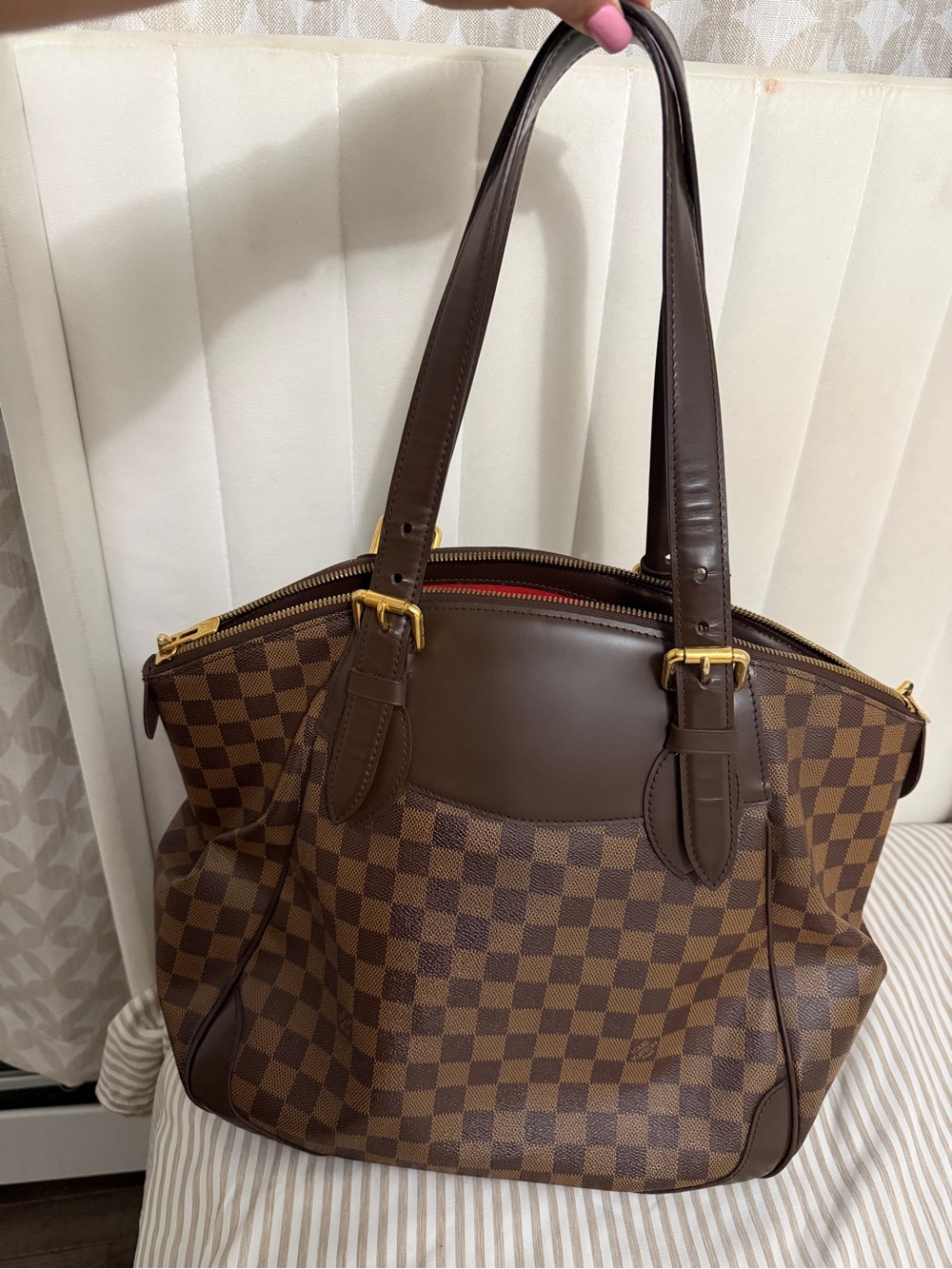 Louis Vuitton Brown Checkered Damier Shoulder Bag with Gold Hardware